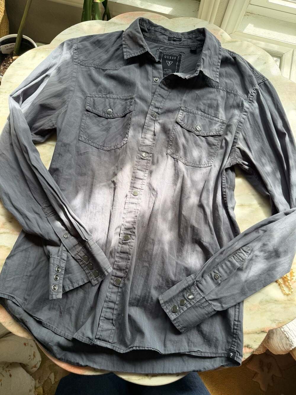 Guess Slim Fit Gray Long Sleeve Western Snap Shirt